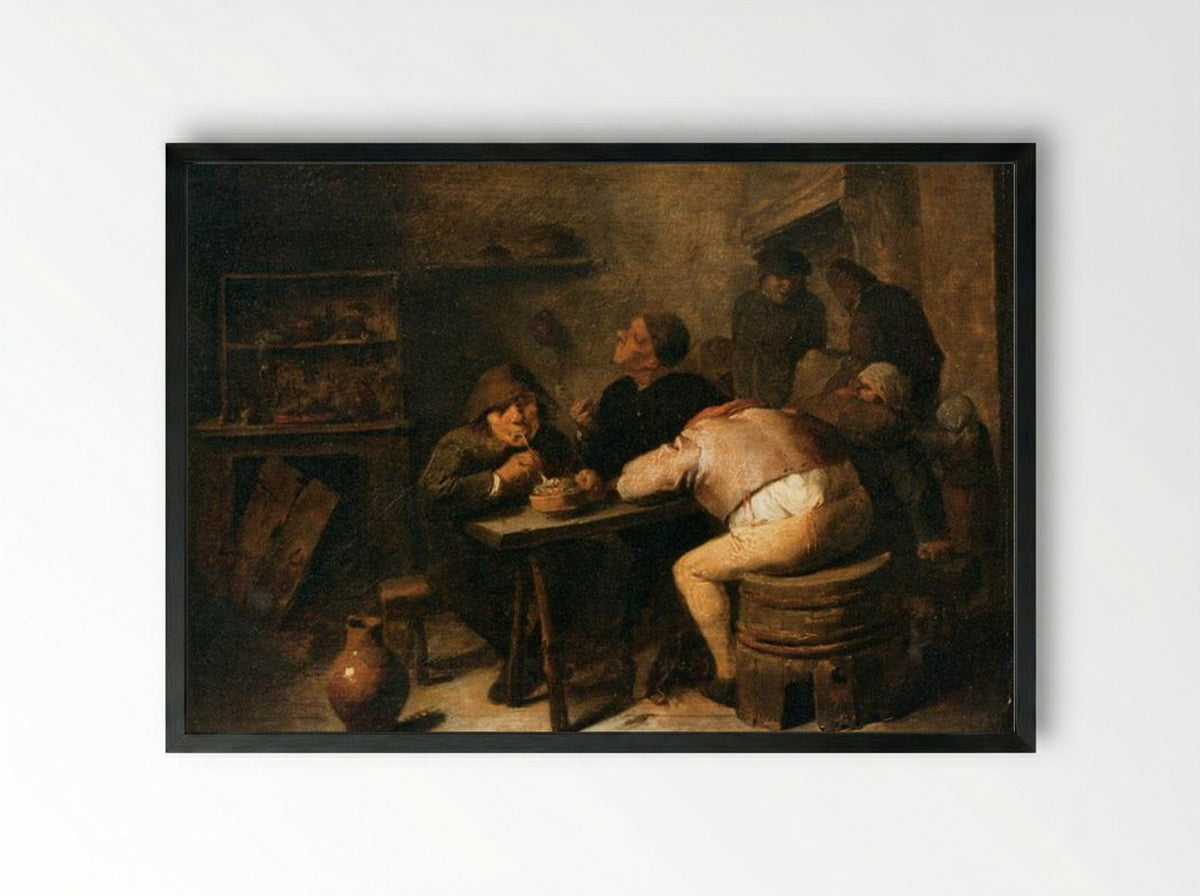 Interior with Smokers - Adriaen Brouwer - Framed Print Black
