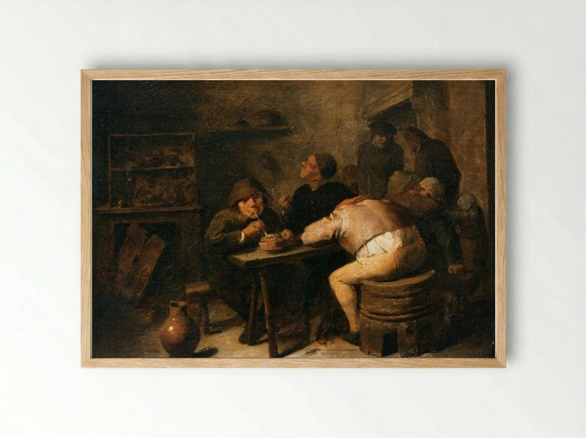 Interior with Smokers - Adriaen Brouwer - Framed Print Wood