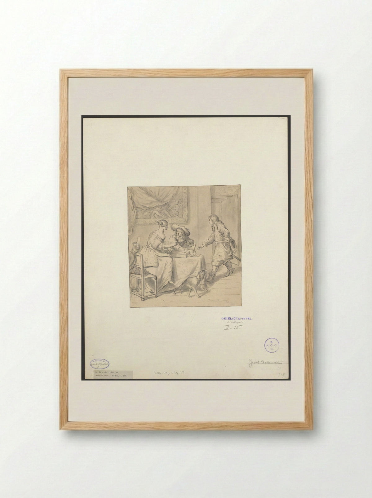 Interior with Two Players at a Backgammon Board - Jacob Ochtervelt - Framed Print Wood