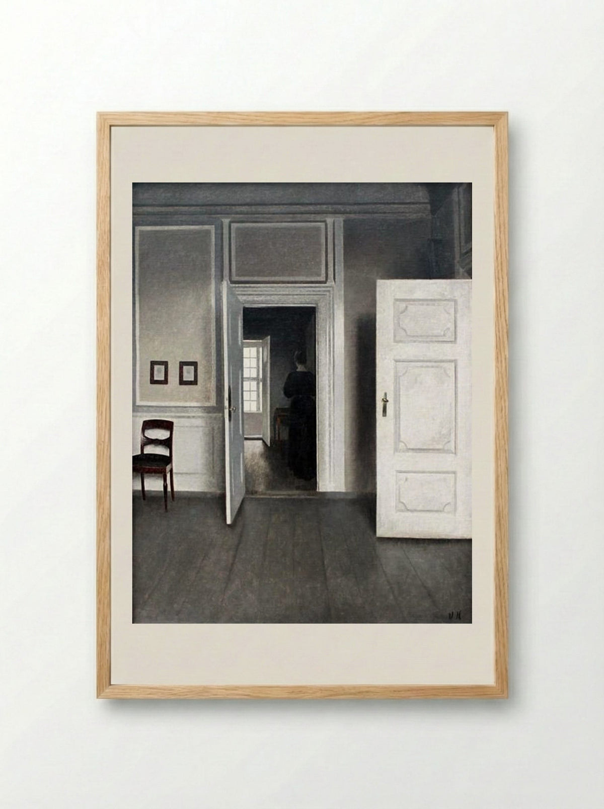 Interior with Young Woman Seen from the Back - Vilhelm Hammershøi - Framed Print Wood