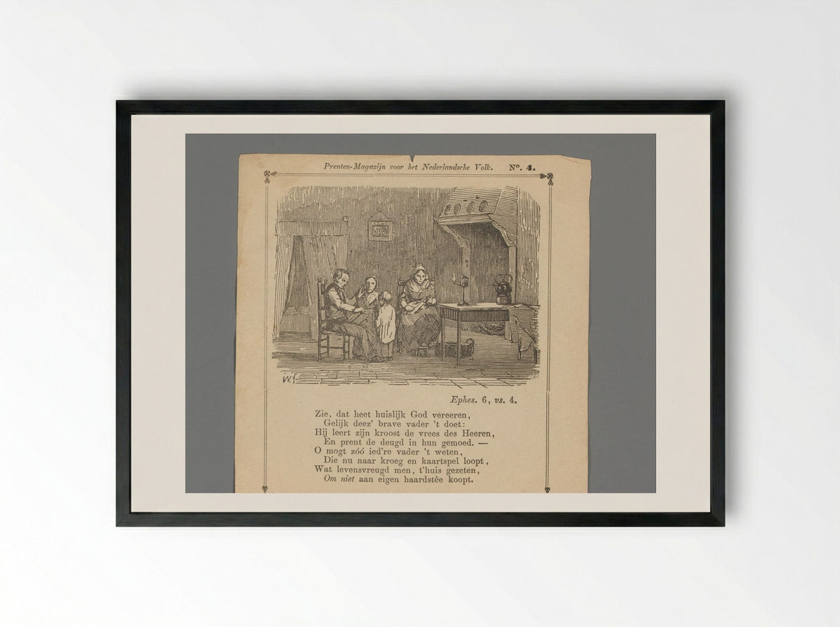 Interior with a Father Reading to his Family - Isaac Weissenbruch - Framed Print Black