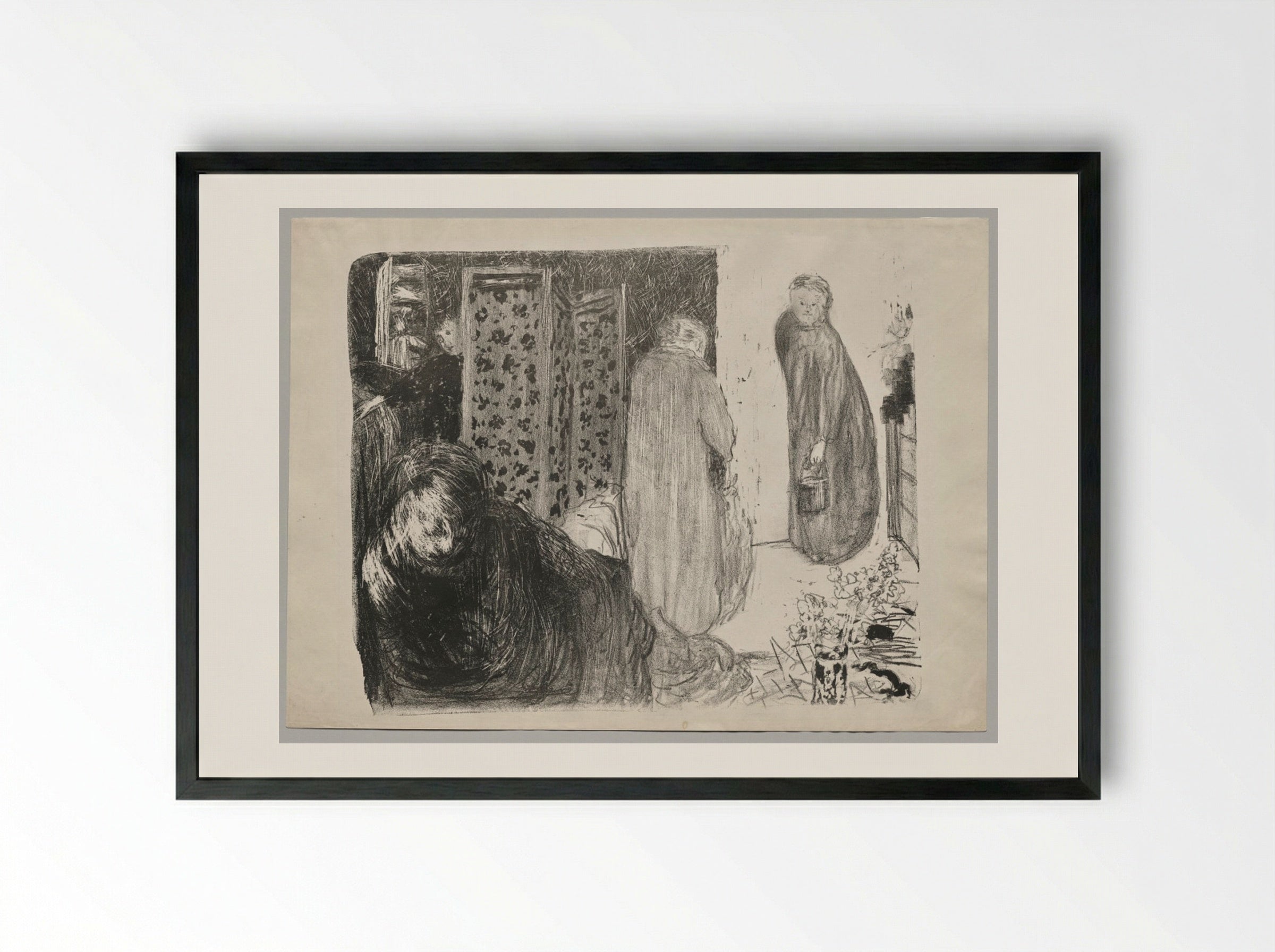 Interior with a Screen - Édouard Vuillard - Framed Print Black