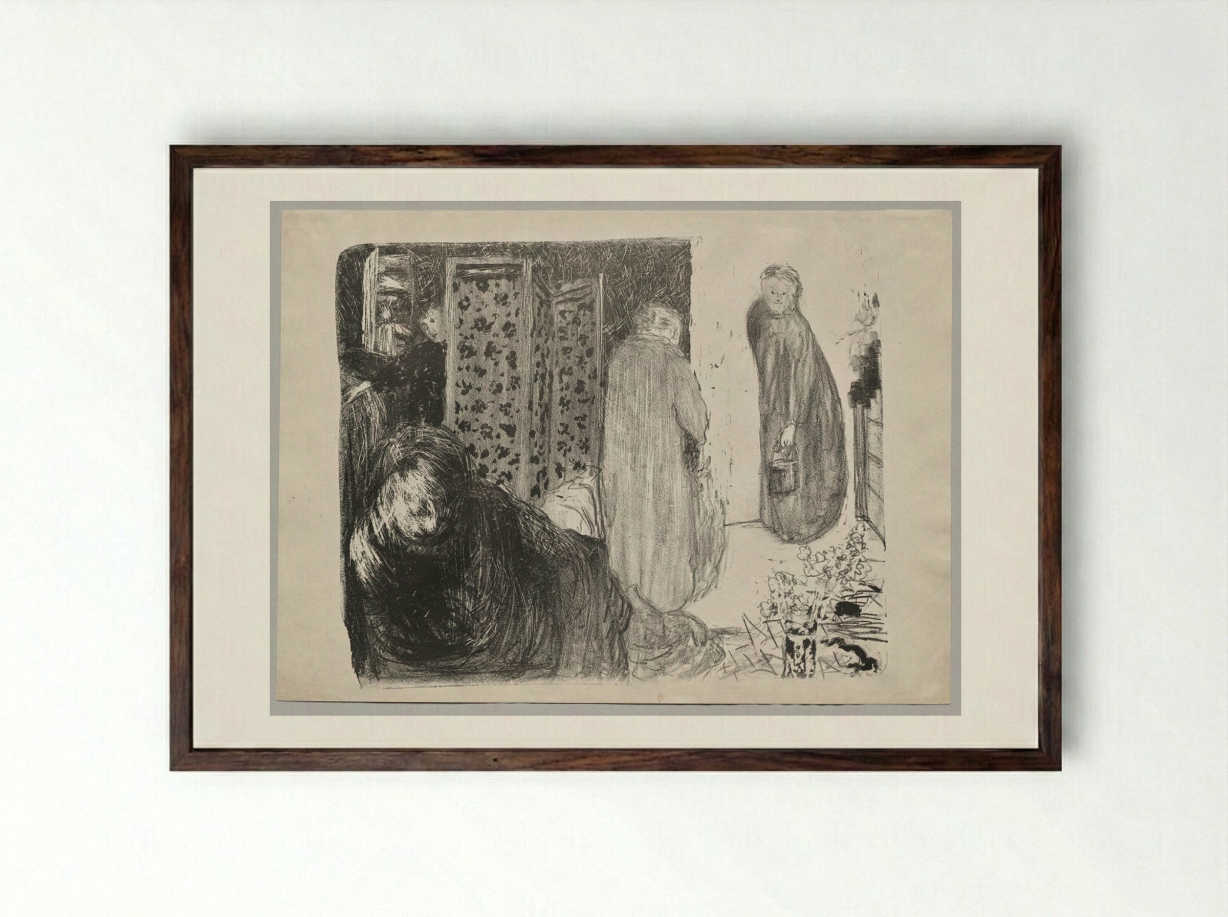 Interior with a Screen - Édouard Vuillard - Framed Print Dark Wood
