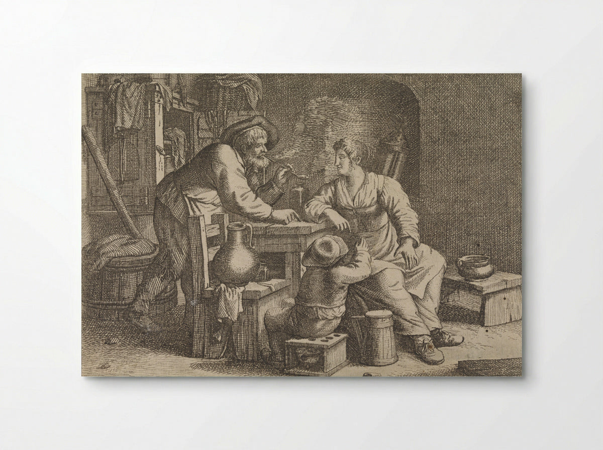 Interior with a Smoking Peasant, a Woman and a Boy - Justus van den Nijpoort - Poster