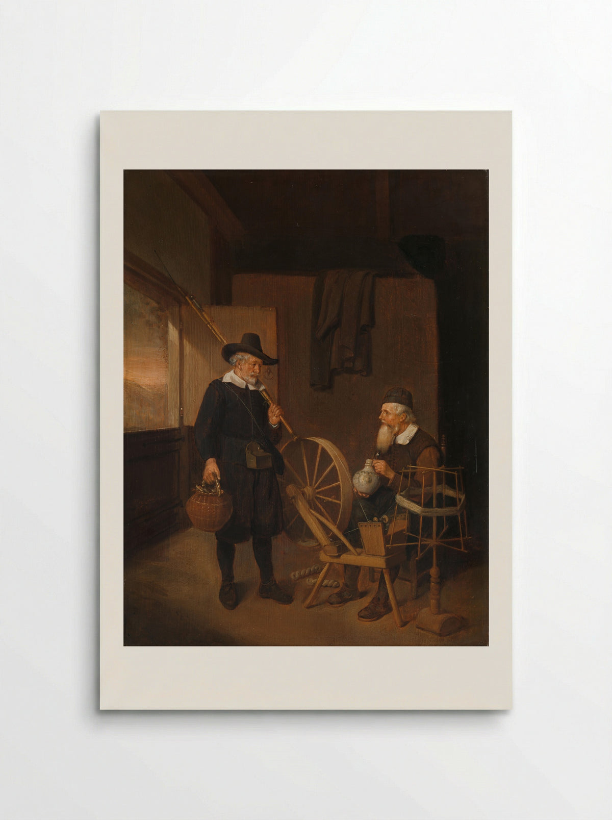 Interior with an Angler and a Man at a Spinning Wheel - Quiringh Gerritsz. van Brekelenkam - Poster