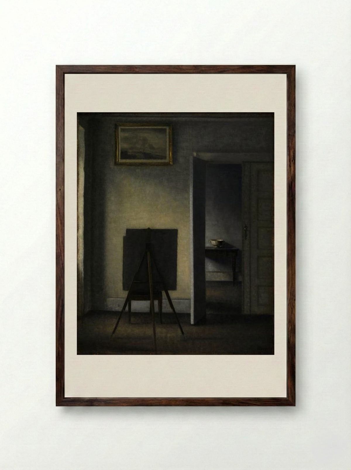 Interior with the Artist's Easel - Vilhelm Hammershøi - Framed Print Dark Wood