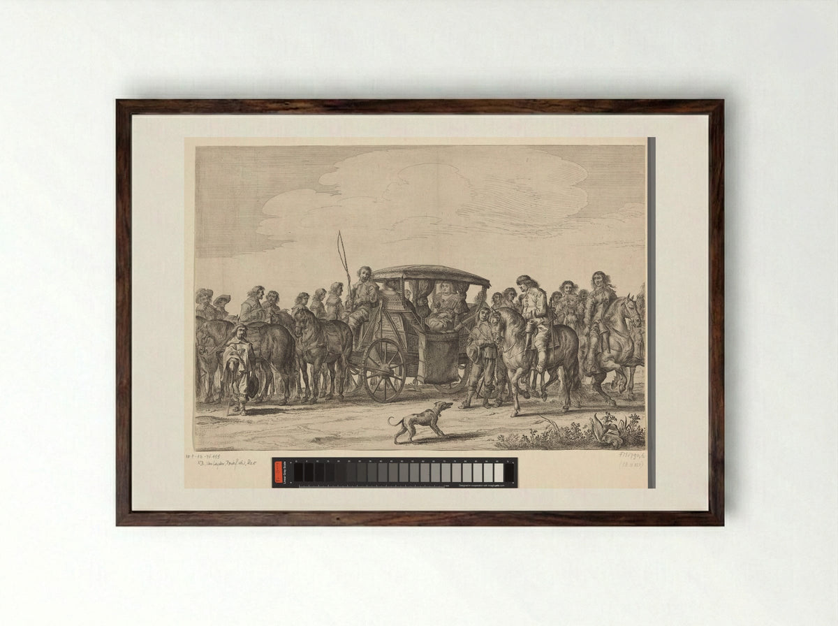 Intocht van Maria de Médicis te Amsterdam (plaat 6) - Pieter Nolpe - Framed Print Dark Wood