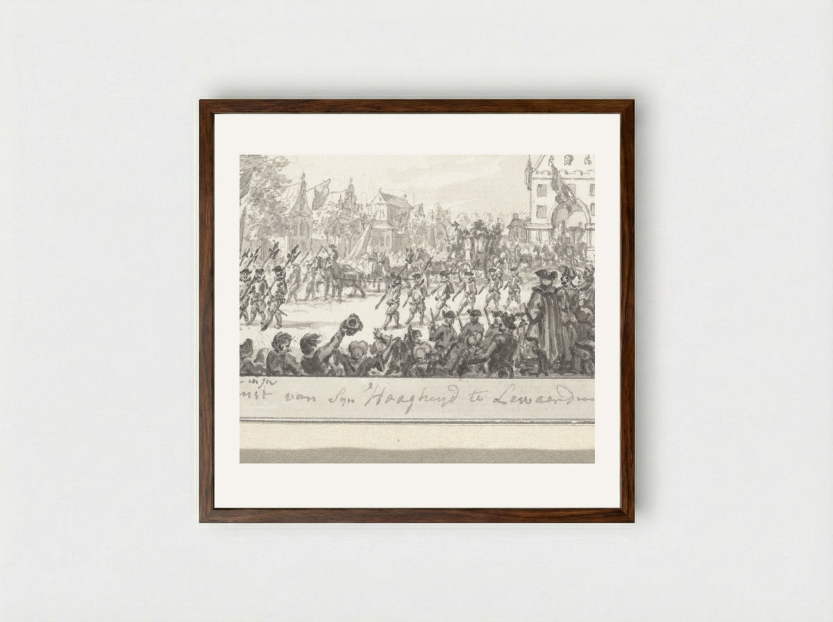 Intrede van de prins en prinses van Oranje te Leeuwarden - Simon Fokke - Framed Print Dark Wood