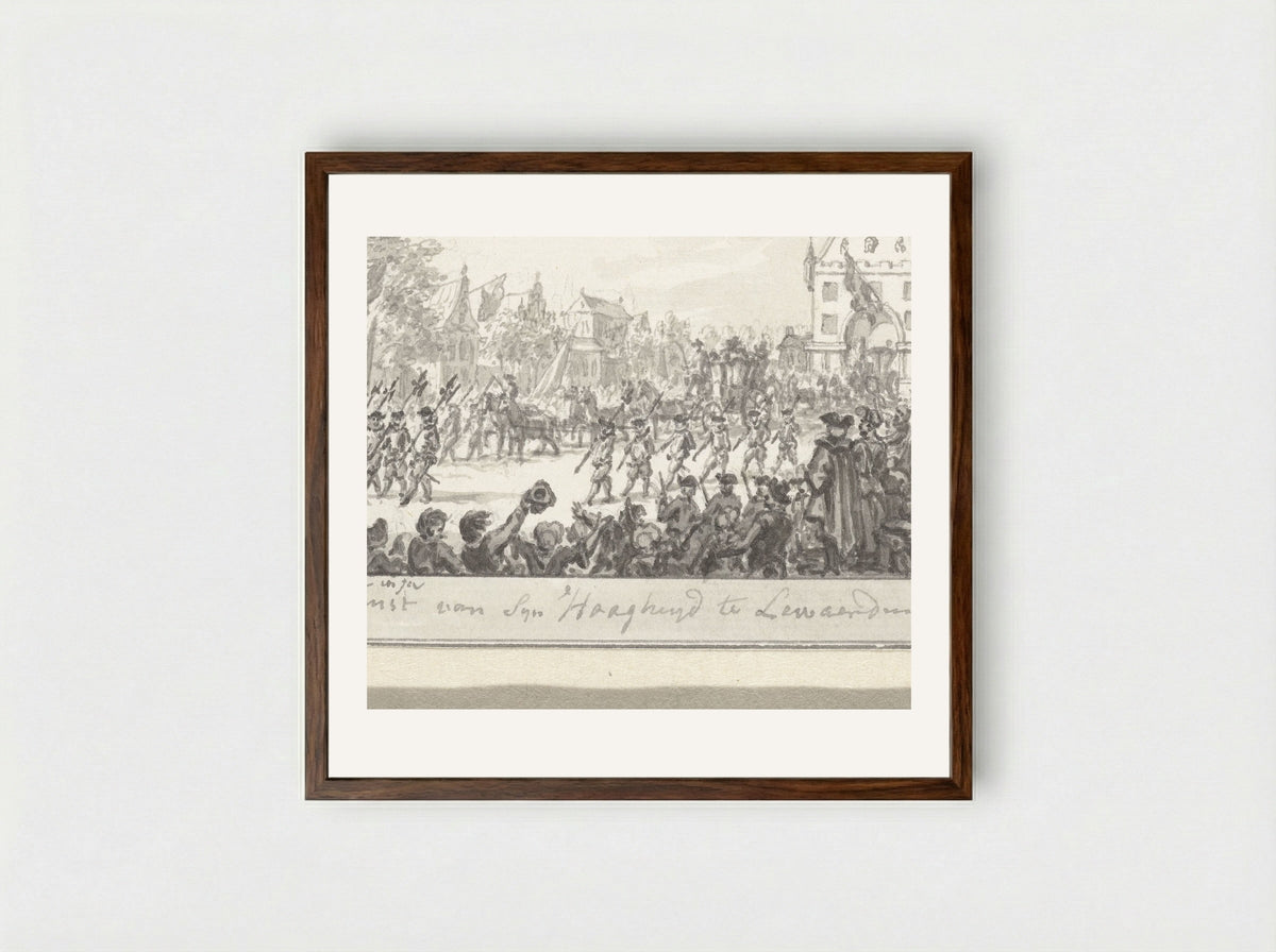 Intrede van de prins en prinses van Oranje te Leeuwarden - Simon Fokke - Framed Print Dark Wood