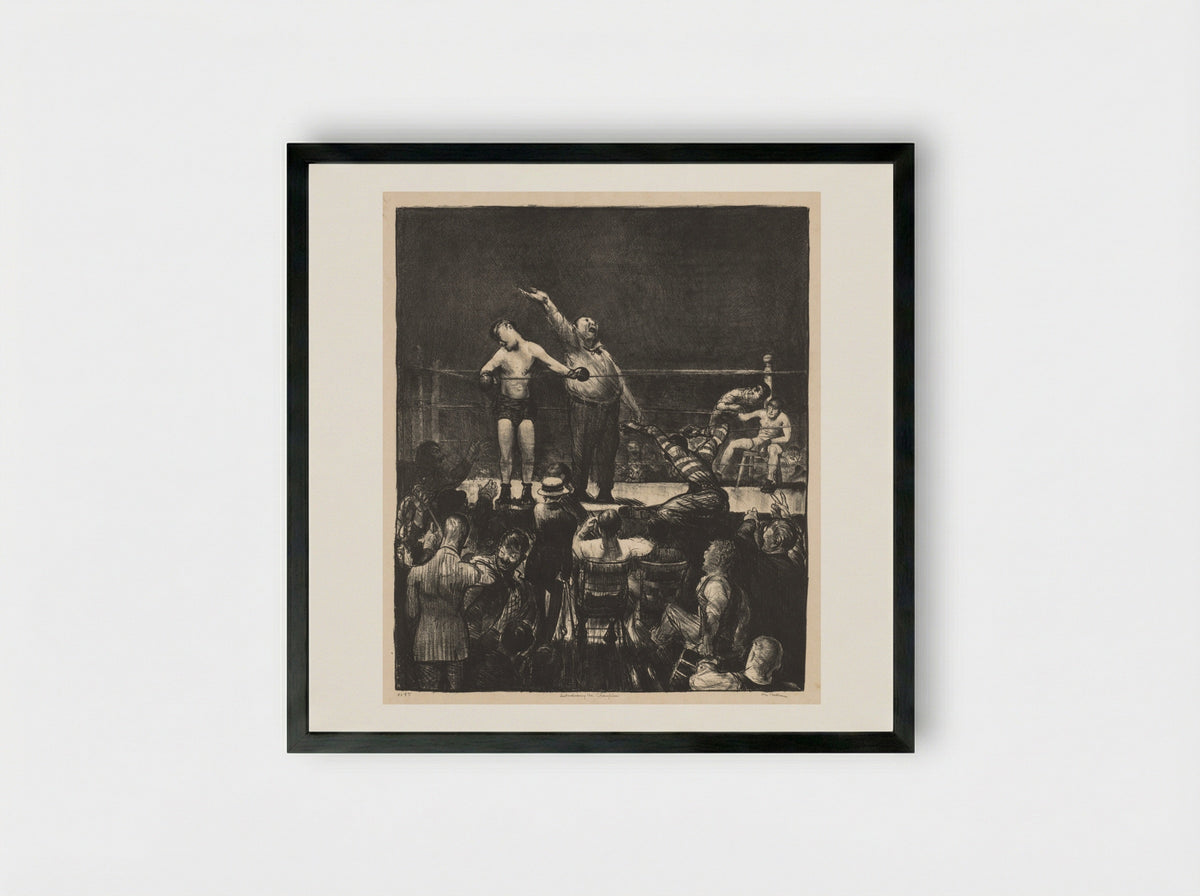 Introducing the Champion - George Bellows - Framed Print Black