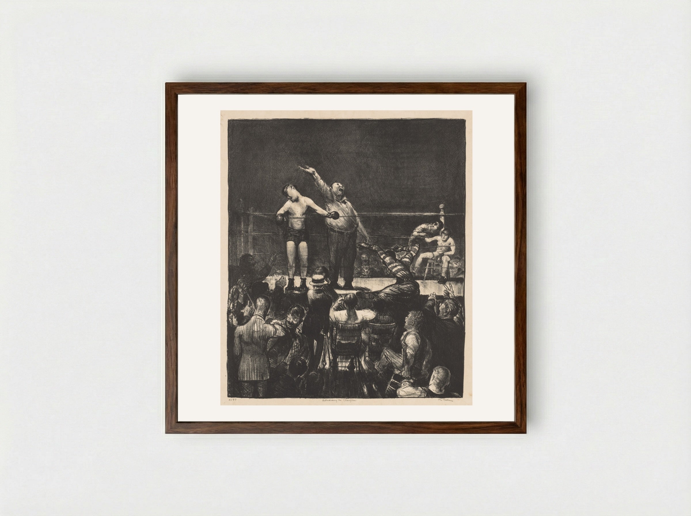 Introducing the Champion - George Bellows - Framed Print Dark Wood