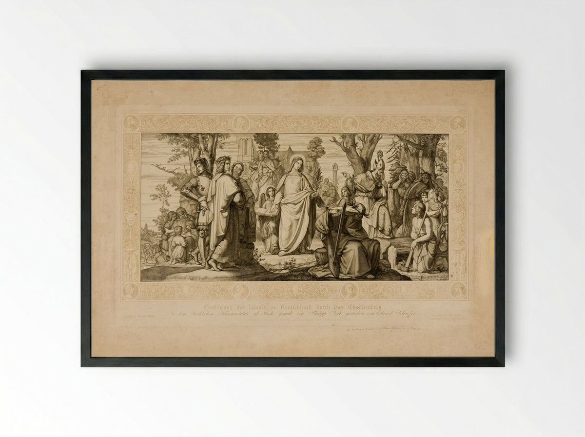 Introduction of the Fine Arts into Germany through Christianity - Eugen Eduard Schäffer - Framed Print Black