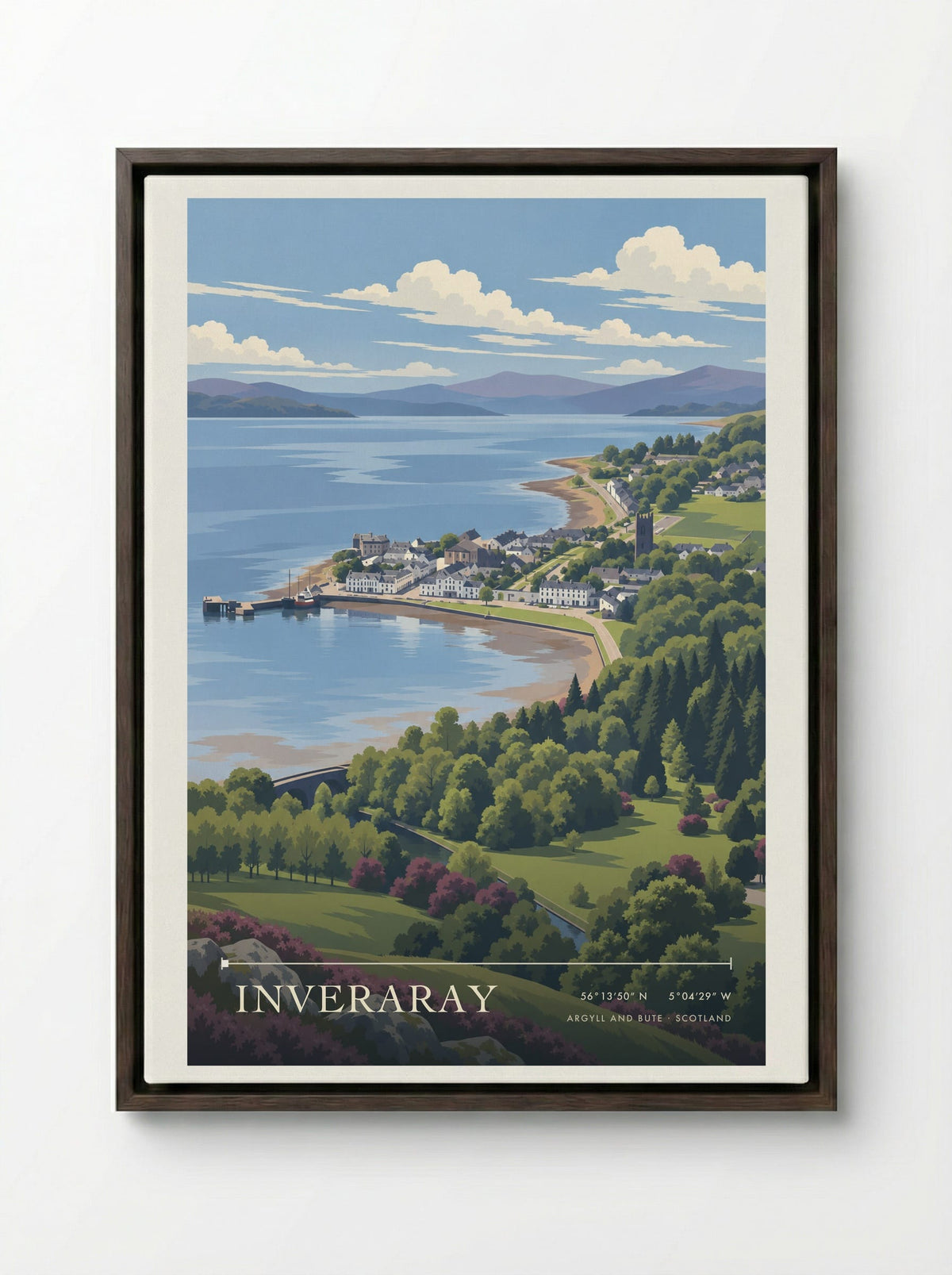 Inveraray, Argyll and Bute | Travel Poster - Framed Canvas Dark Wood