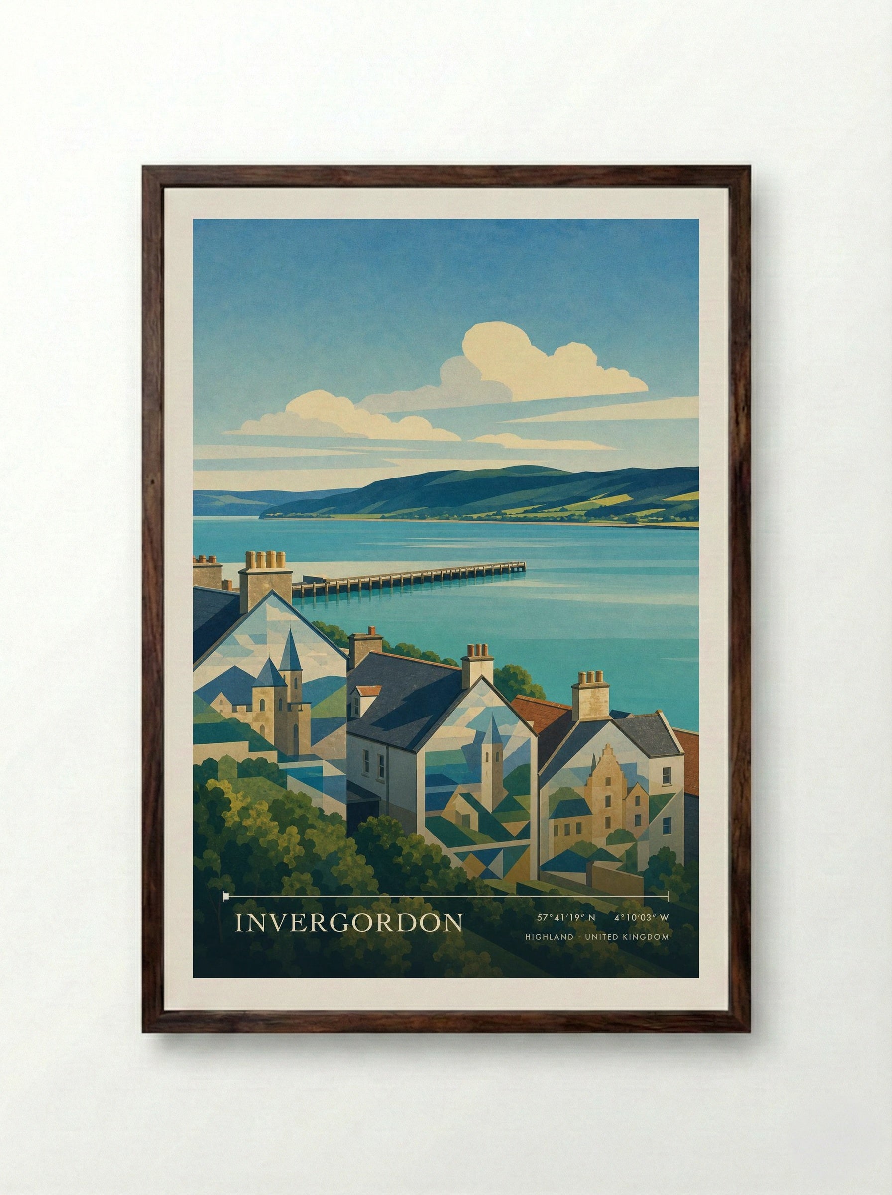 Invergordon Highland United Kingdom Travel Poster - Framed Print Dark Wood