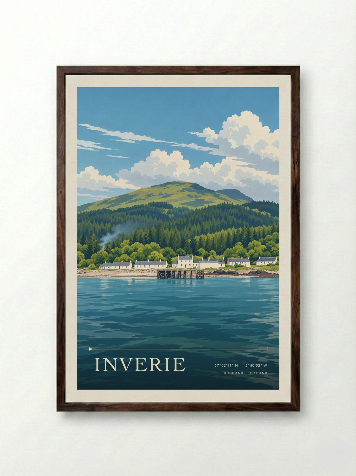 Inverie, Highland | Travel Poster - Framed Print Dark Wood