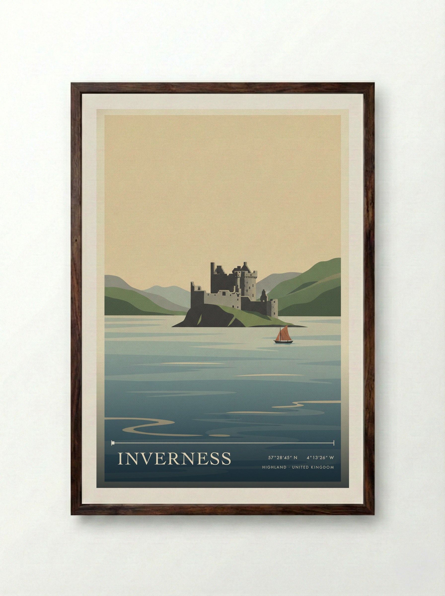 Inverness Highland United Kingdom Travel Poster - Framed Print Dark Wood