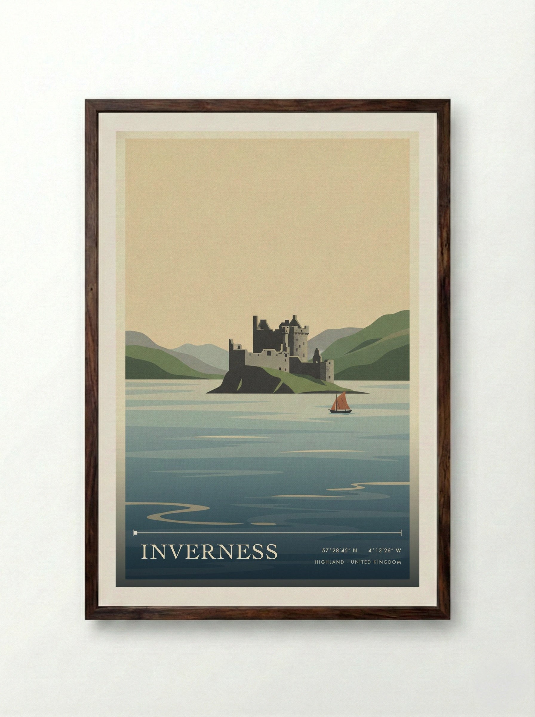 Inverness Highland United Kingdom Travel Poster - Framed Print Dark Wood
