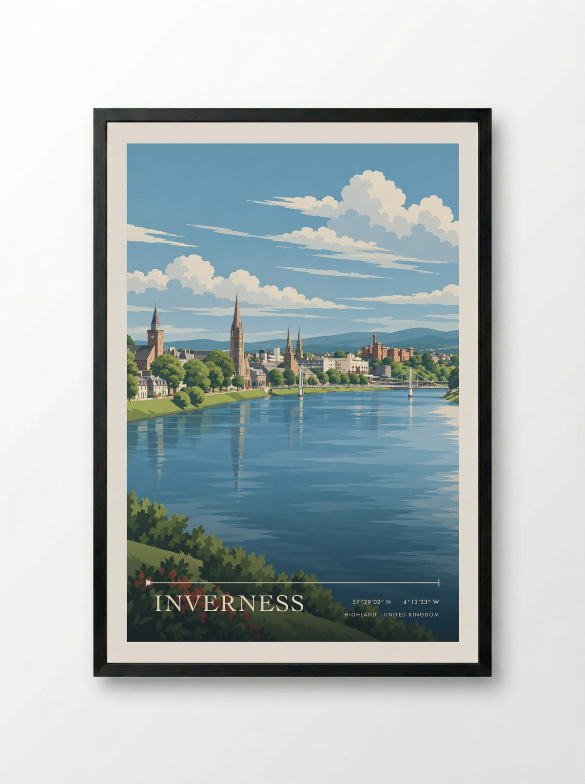 Inverness, Highland | Travel Poster - Framed Print Black