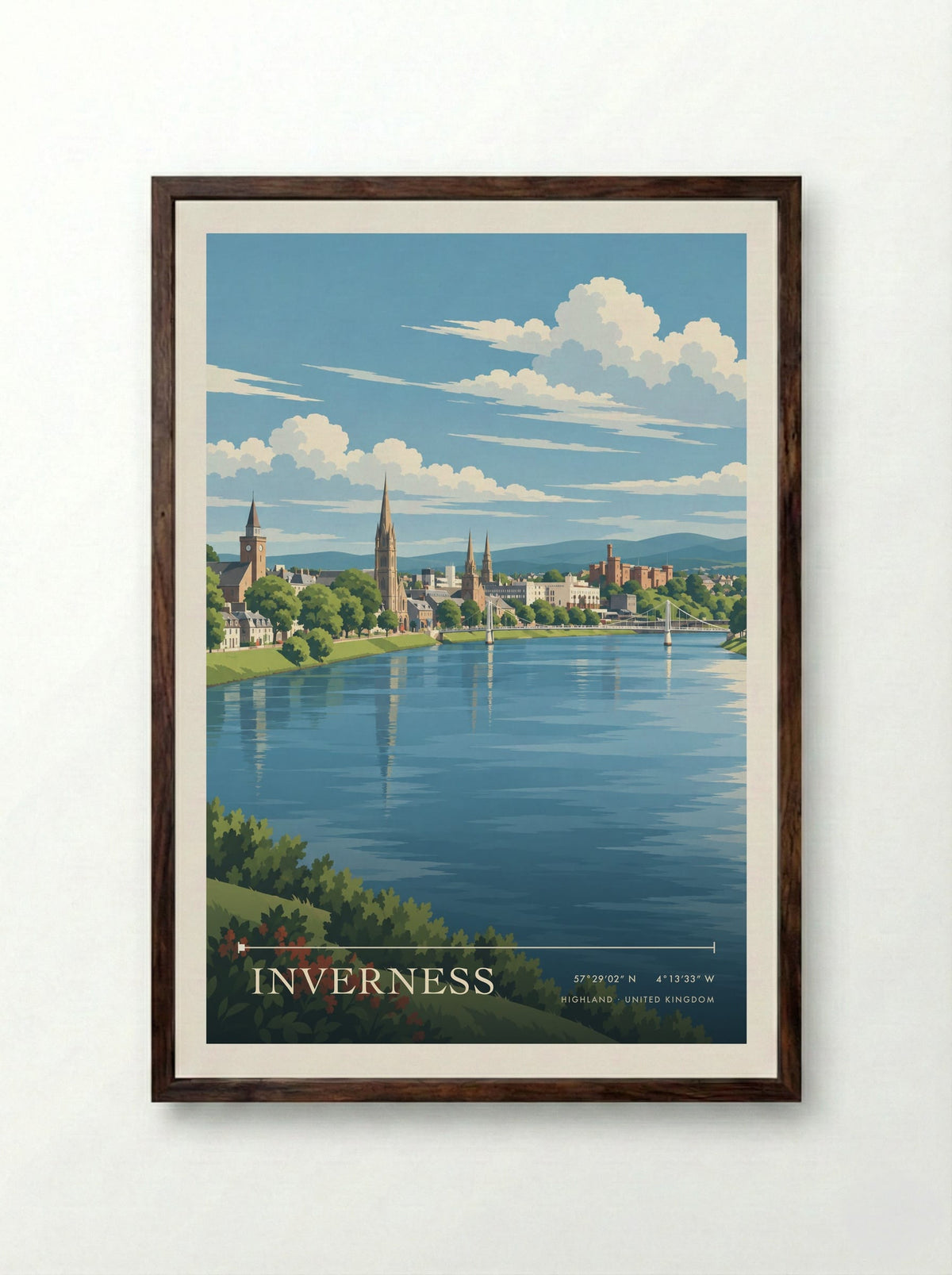 Inverness, Highland | Travel Poster - Framed Print Dark Wood