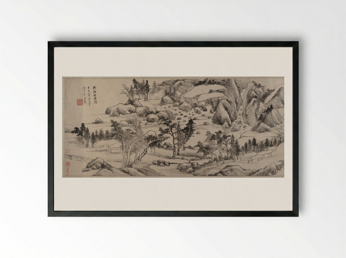 Invitation to Reclusion at Jingxi - Dong Qichang - Framed Print Black