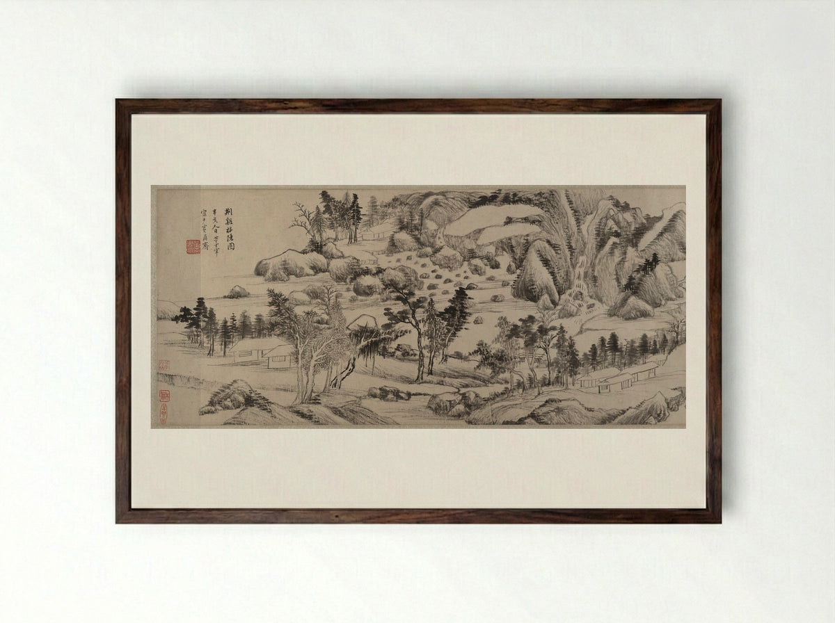 Invitation to Reclusion at Jingxi - Dong Qichang - Framed Print Dark Wood