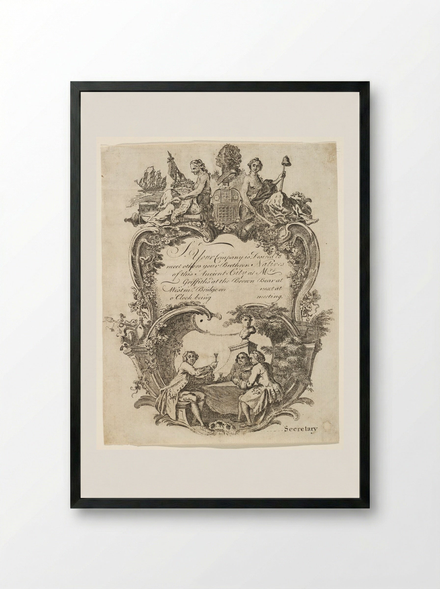 Invitation to a Meeting of the Brethren Natives of Westminster - Hubert François Bourguignon Gravelot - Framed Print Black