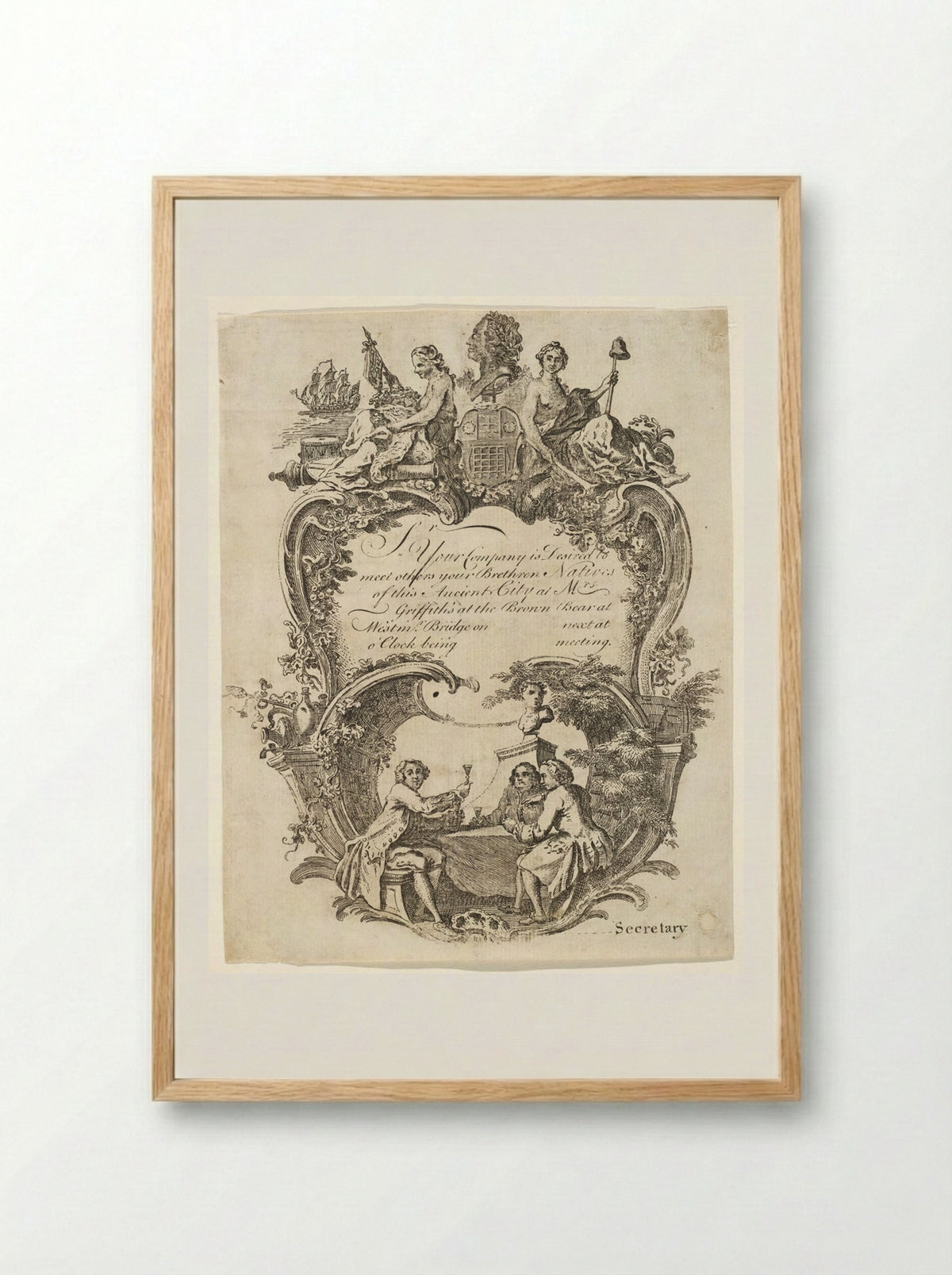 Invitation to a Meeting of the Brethren Natives of Westminster - Hubert François Bourguignon Gravelot - Framed Print Wood