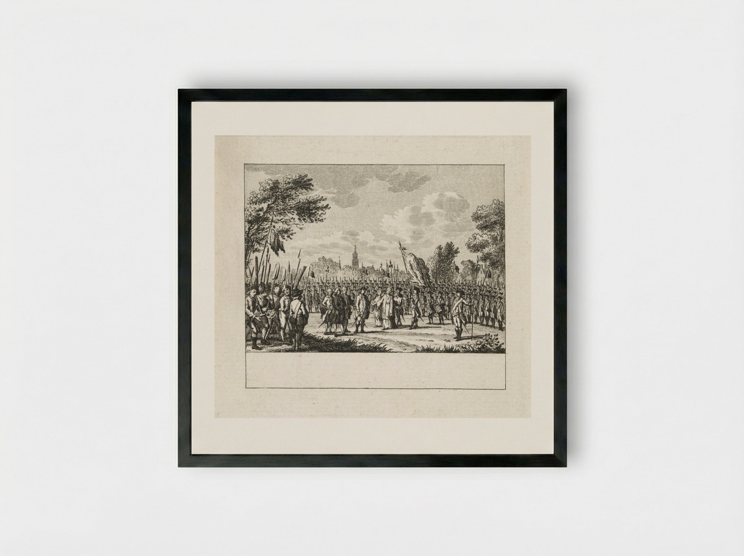 Inzegening van het vaandel, buiten Luik - Cornelis Brouwer - Framed Print Black