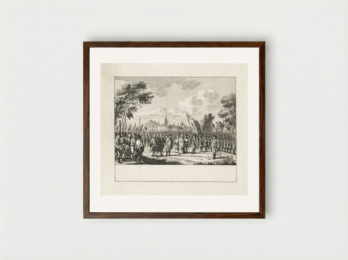 Inzegening van het vaandel, buiten Luik - Cornelis Brouwer - Framed Print Dark Wood