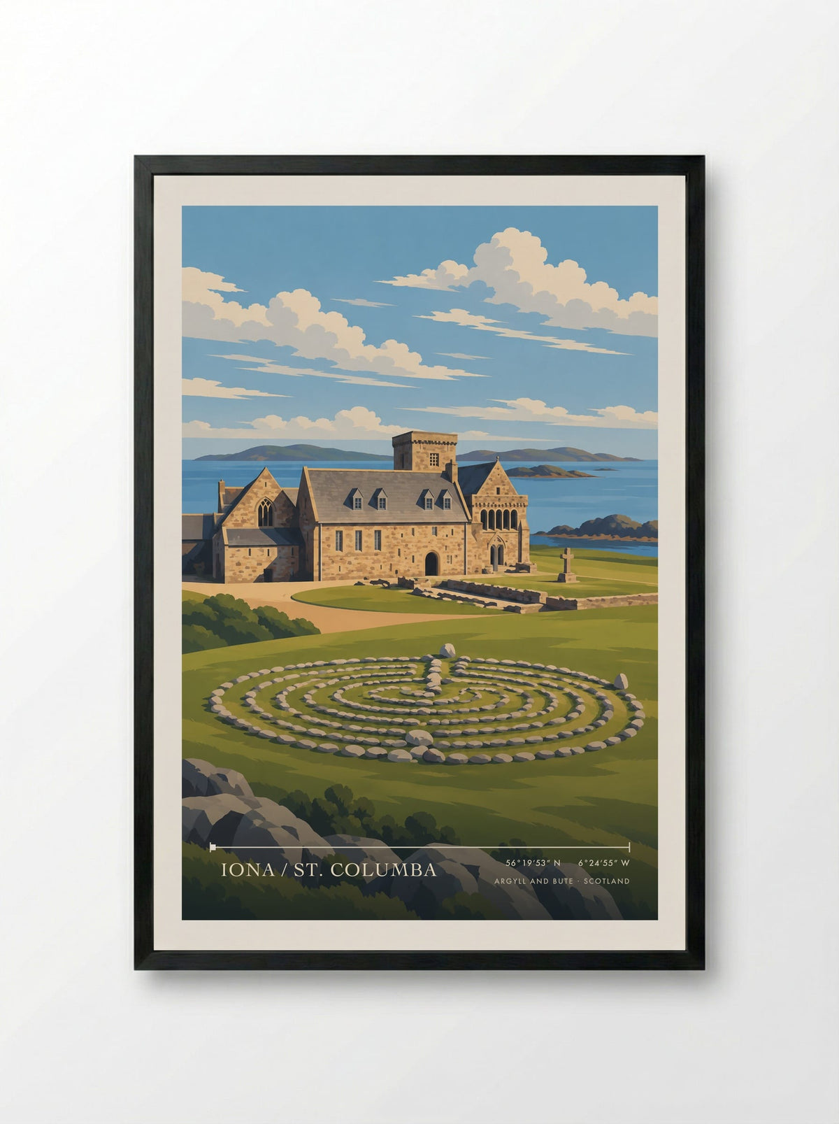 Iona / St. Columba, Argyll and Bute | Travel Poster - Framed Print Black