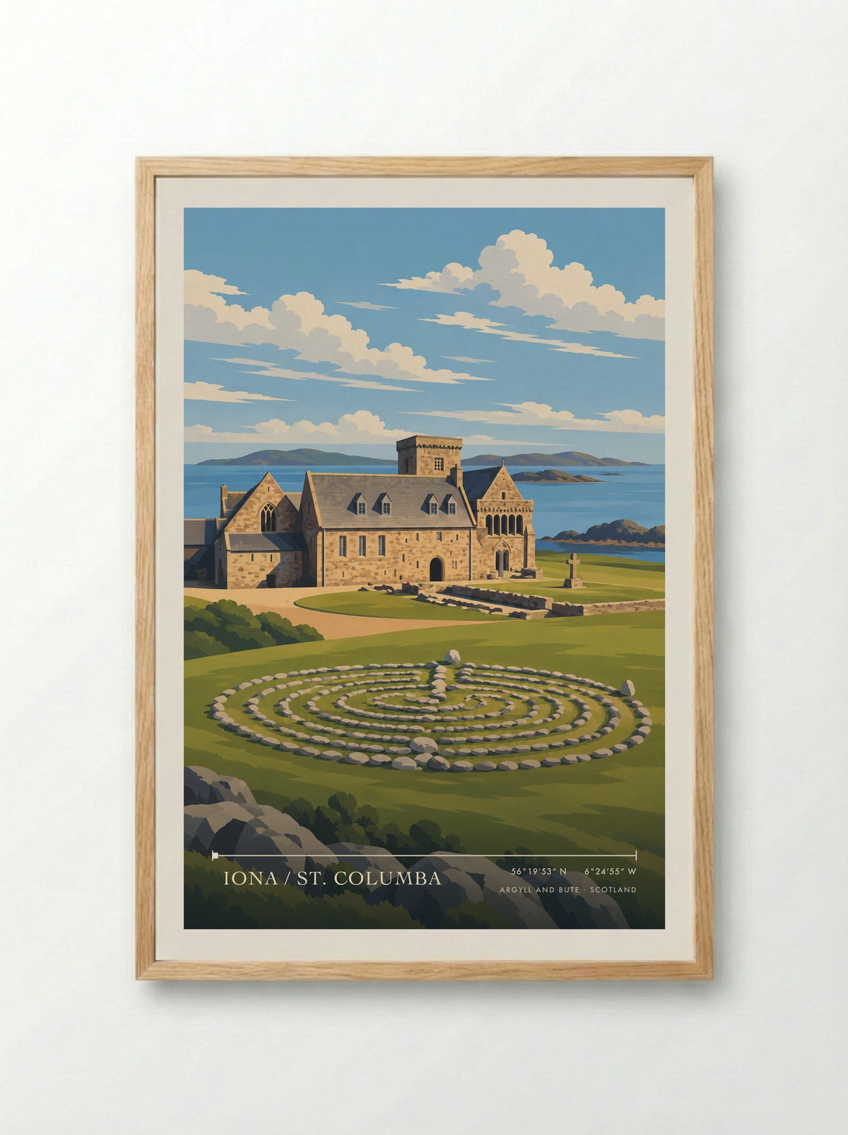 Iona / St. Columba, Argyll and Bute | Travel Poster - Framed Print Wood