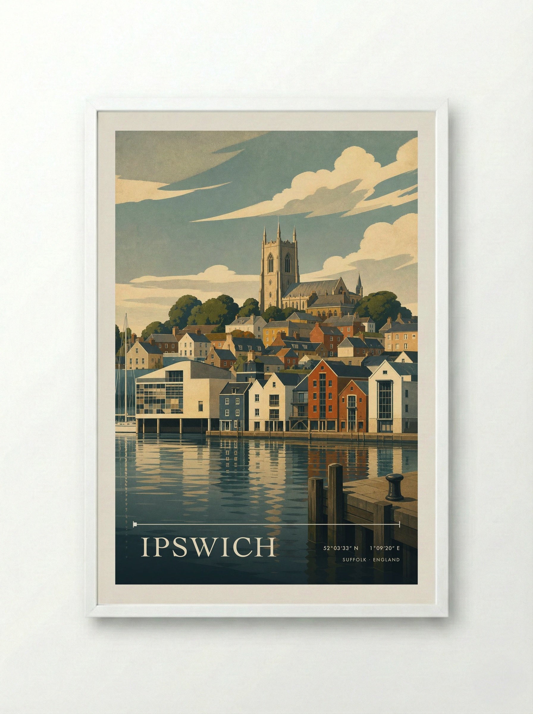 Ipswich Suffolk England Travel Poster - Framed Print White
