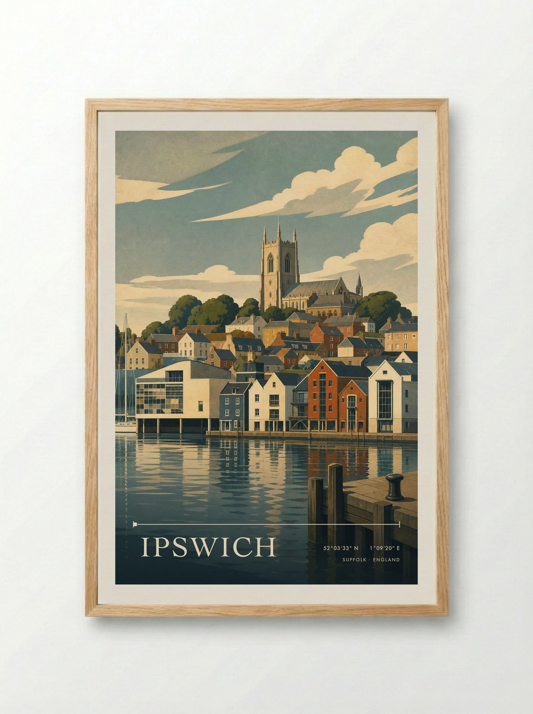 Ipswich Suffolk England Travel Poster - Framed Print Wood