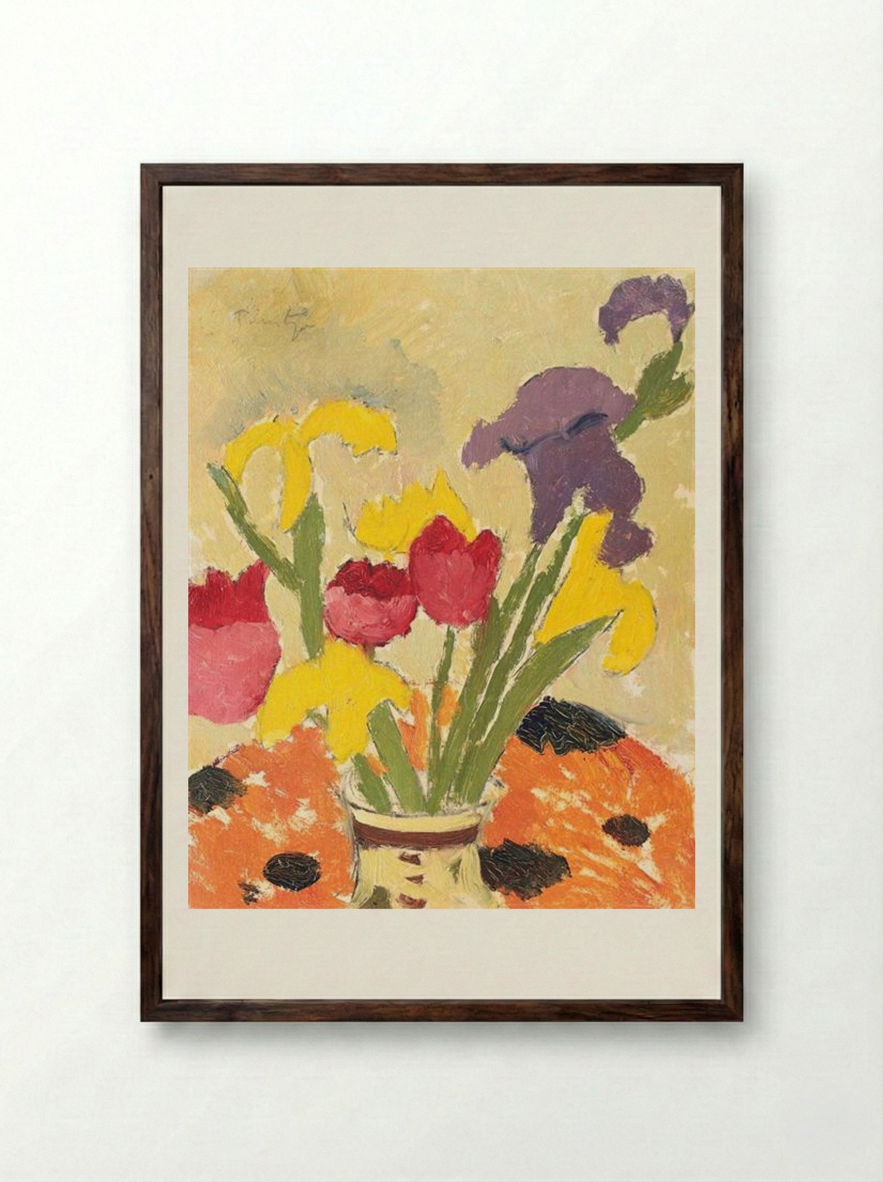 Iris and Lillies - Nicolae Tonitza - Framed Print Dark Wood