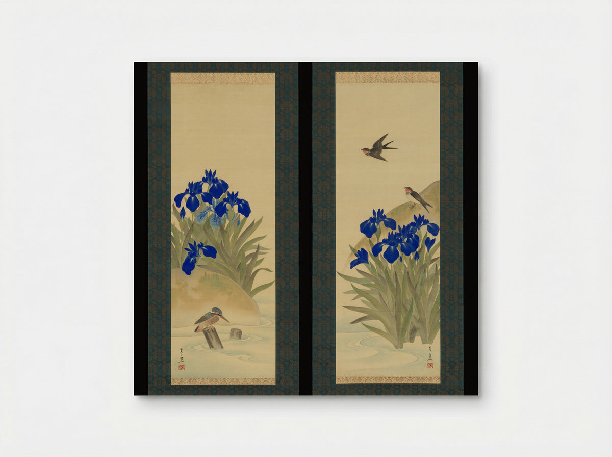 Irises and Birds - Suzuki Kiitsu - Poster