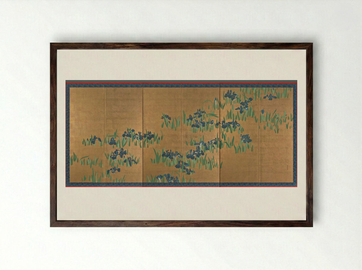 Irises - Watanabe Shikō - Framed Print Dark Wood