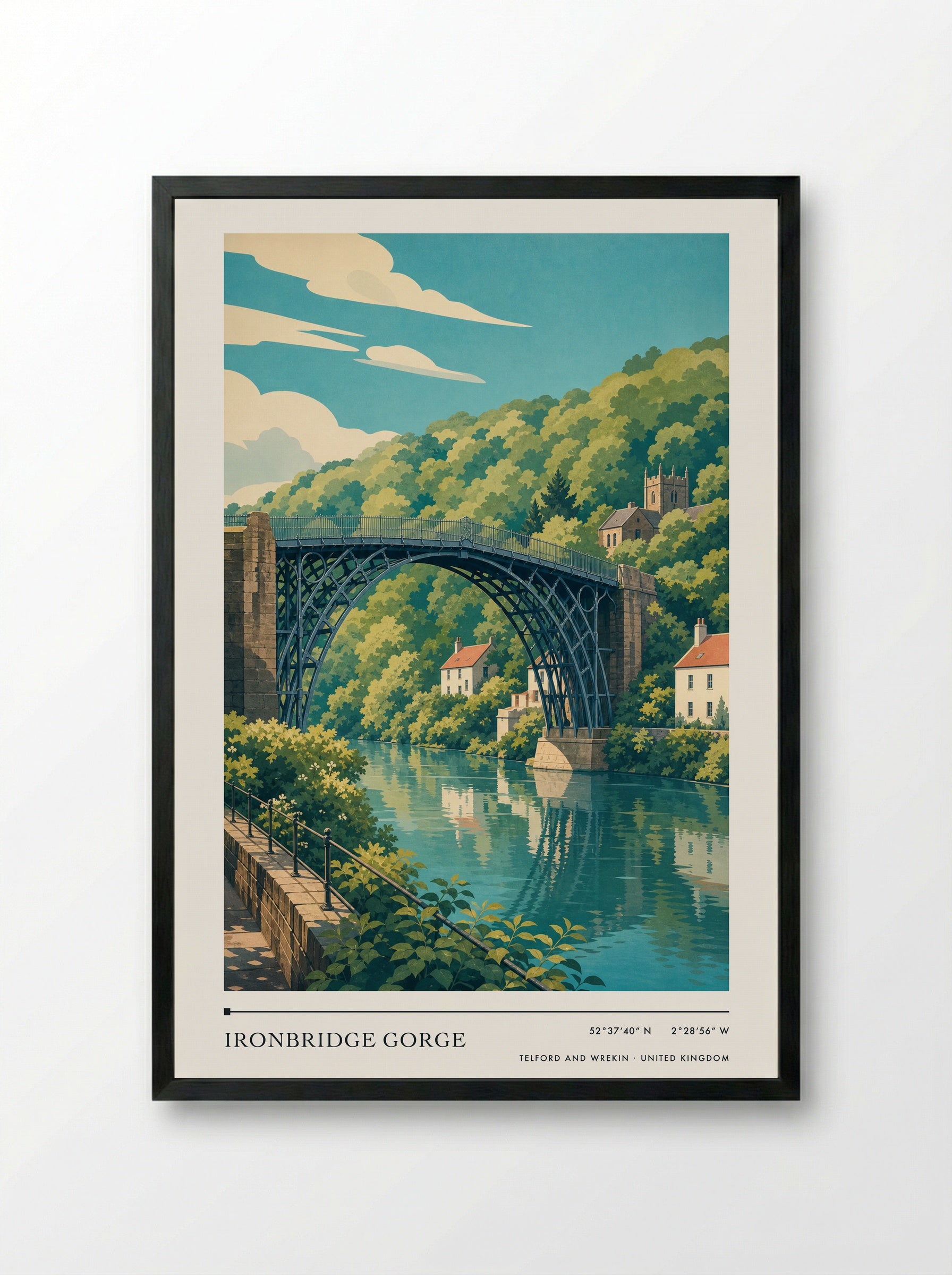 Ironbridge Gorge Telford and Wrekin United Kingdom Travel Poster - Framed Print Black