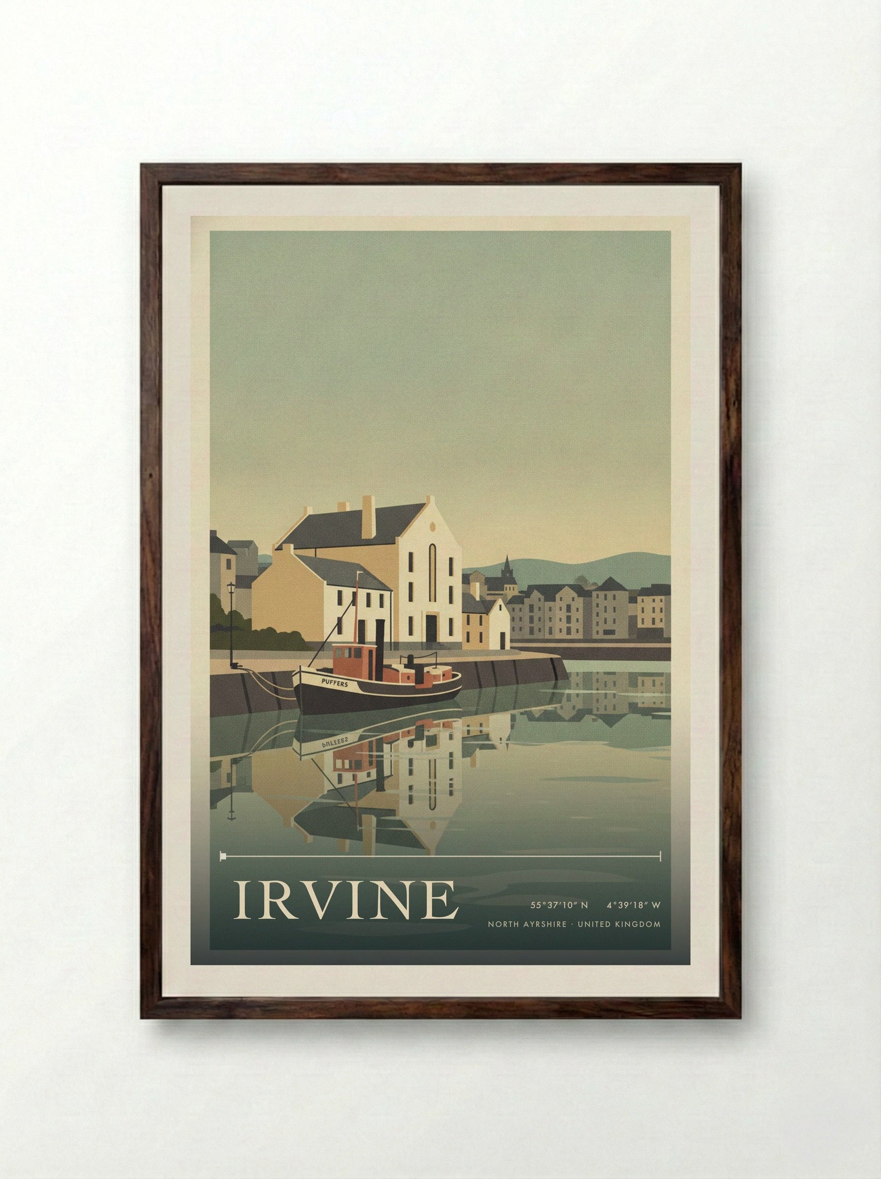 Irvine North Ayrshire United Kingdom Travel Poster - Framed Print Dark Wood