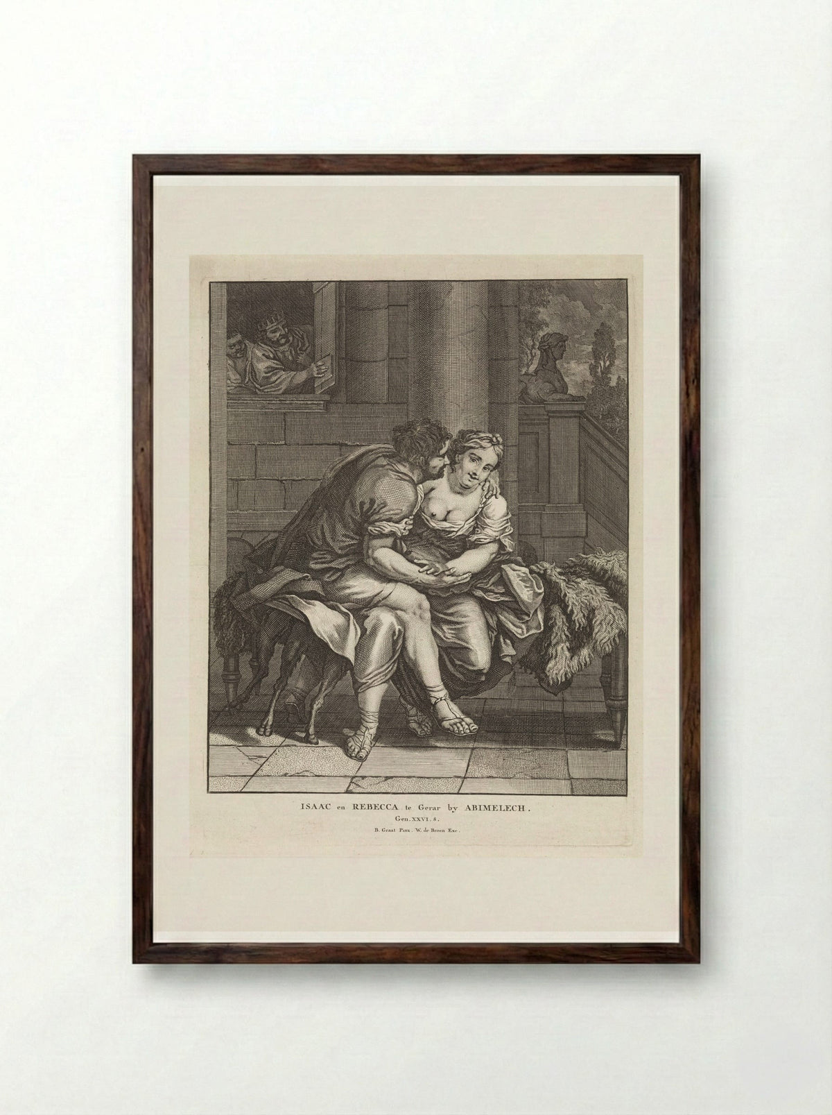 Isaac and Rebecca in Gerar - Matthijs Pool - Framed Print Dark Wood