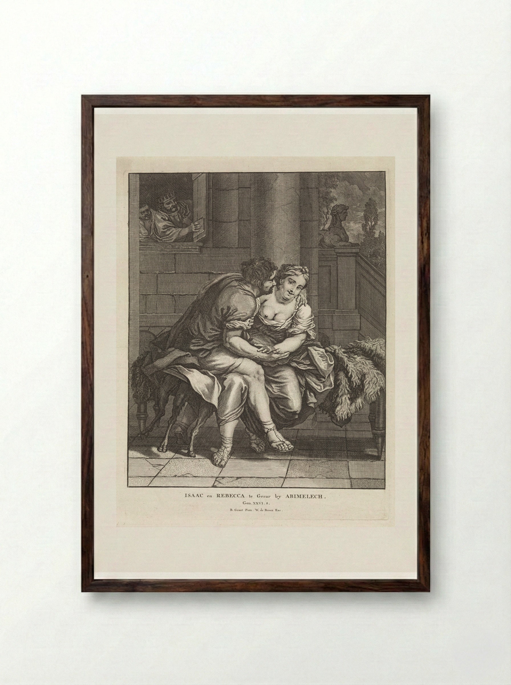 Isaac and Rebecca in Gerar - Matthijs Pool - Framed Print Dark Wood