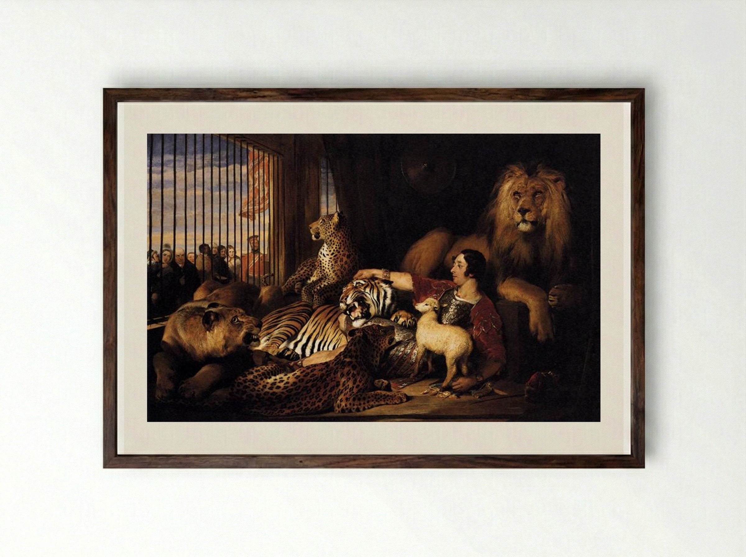 Isaac van Amburgh and his Animals - Edwin Henry Landseer - Framed Print Dark Wood