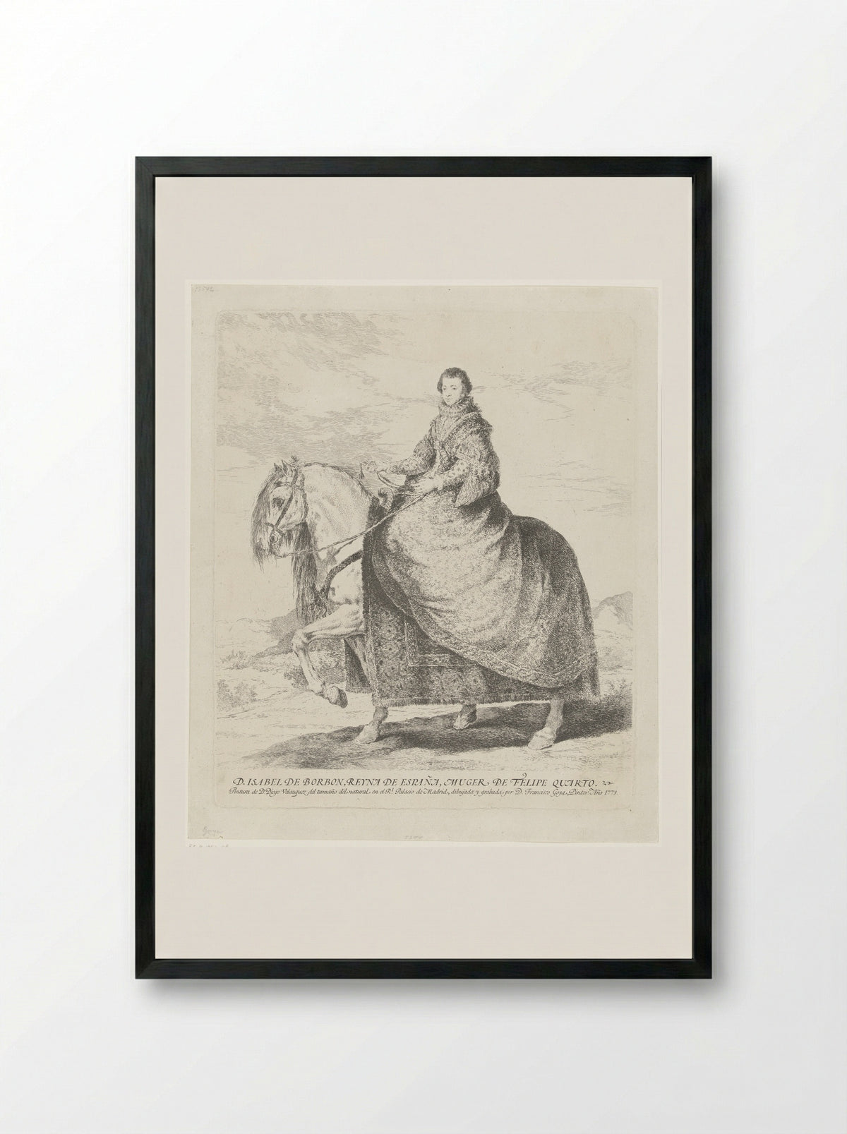 Isabel de Borbón on Horseback - Francisco Goya - Framed Print Black