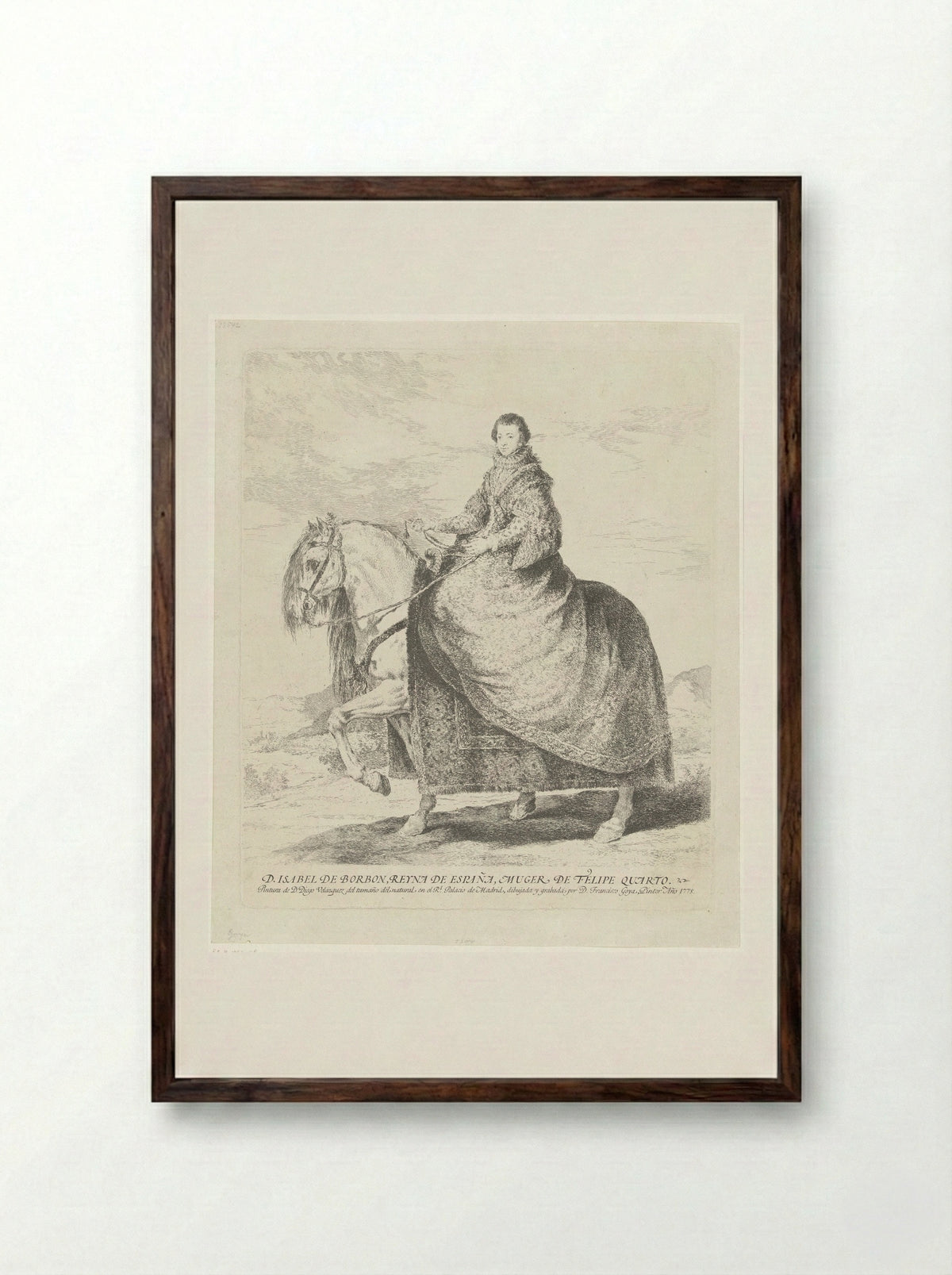 Isabel de Borbón on Horseback - Francisco Goya - Framed Print Dark Wood