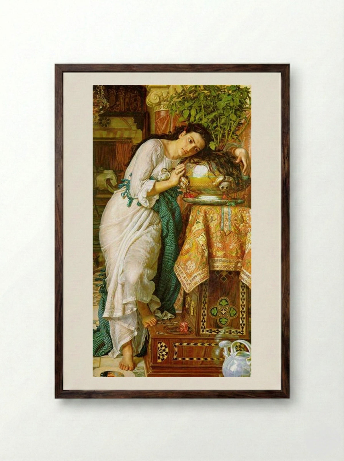 Isabella and the Pot of Basil - William Holman Hunt - Framed Print Dark Wood