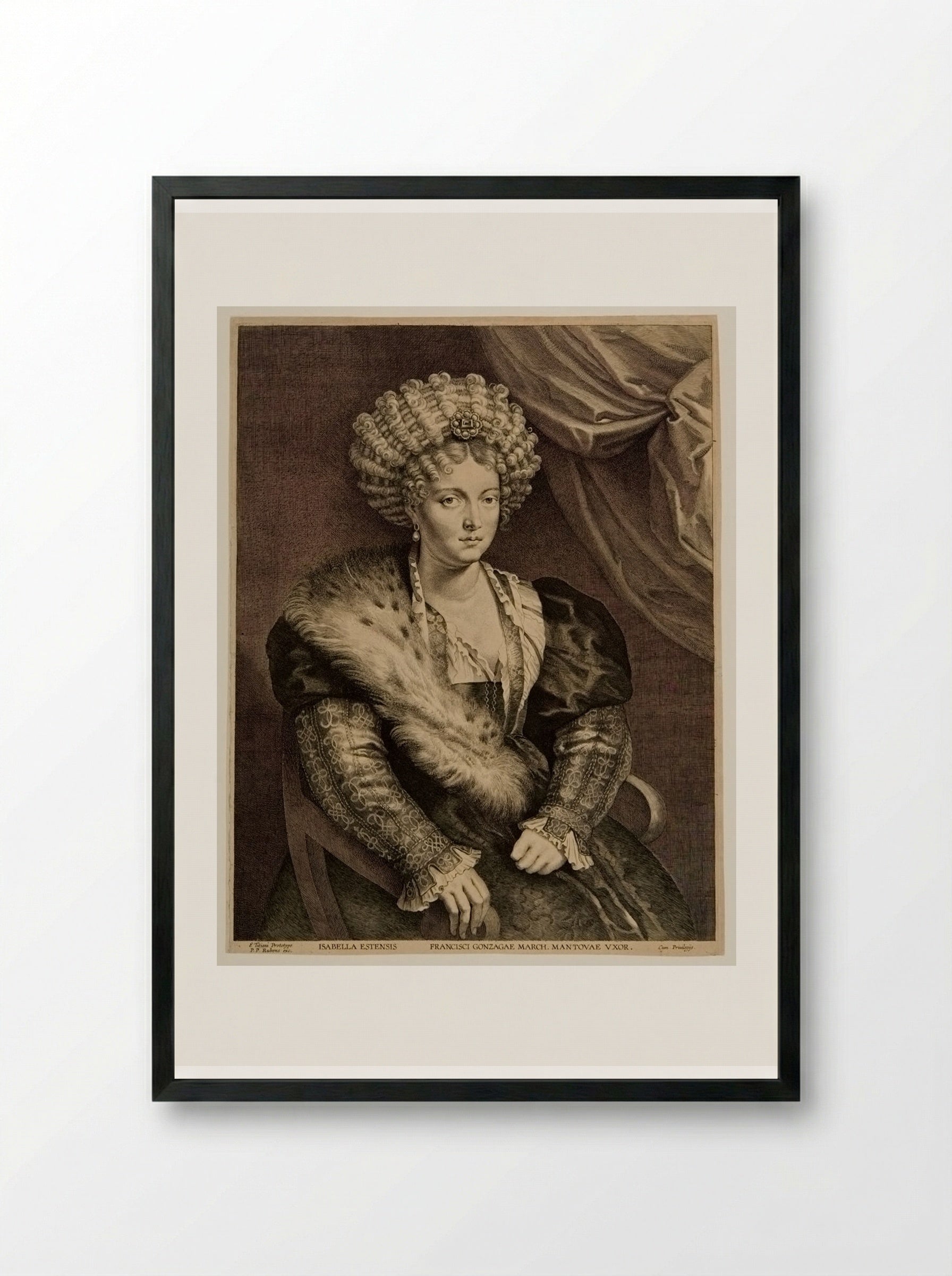 Isabella d'Este, Wife of Francisco Gonzaga, Duke of Mantua - Lucas Vorsterman I - Framed Print Black