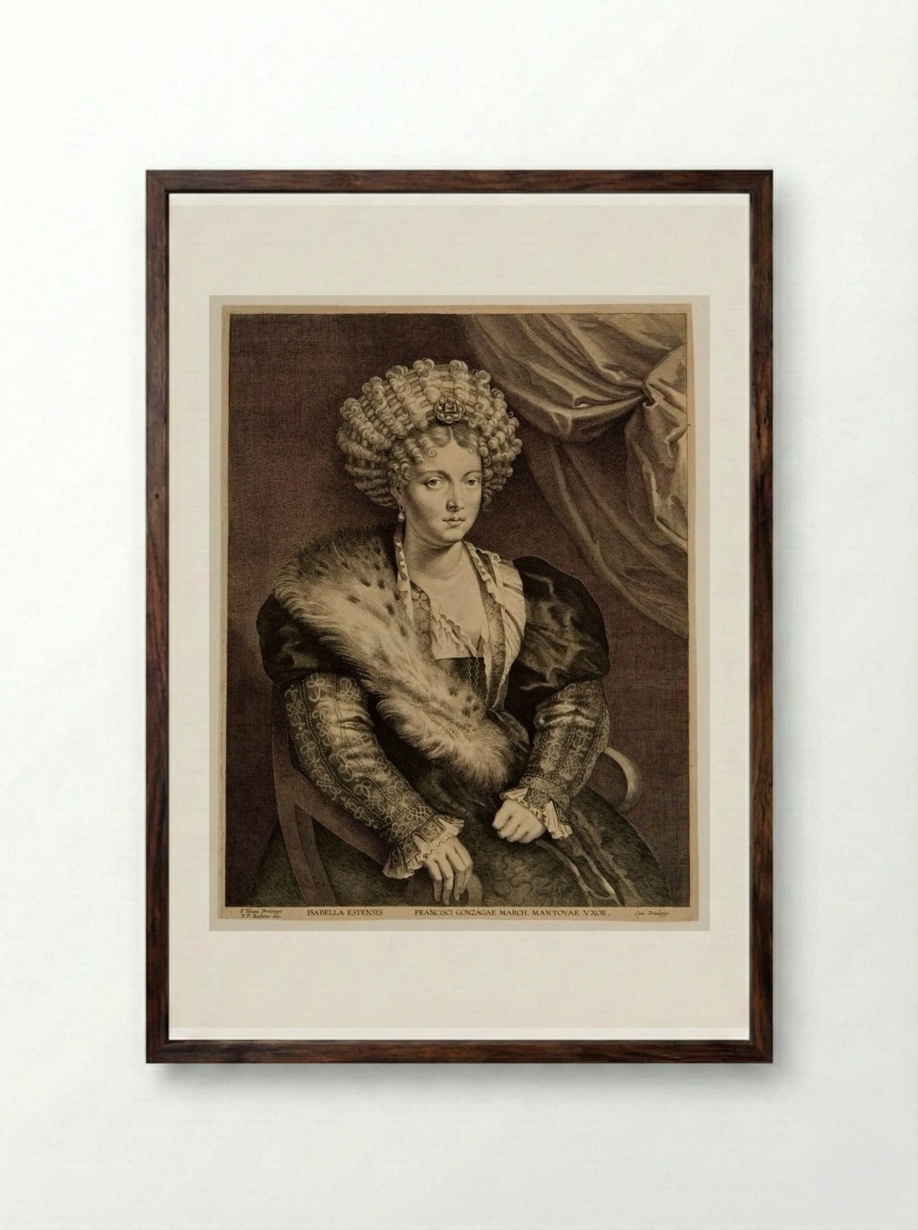 Isabella d'Este, Wife of Francisco Gonzaga, Duke of Mantua - Lucas Vorsterman I - Framed Print Dark Wood