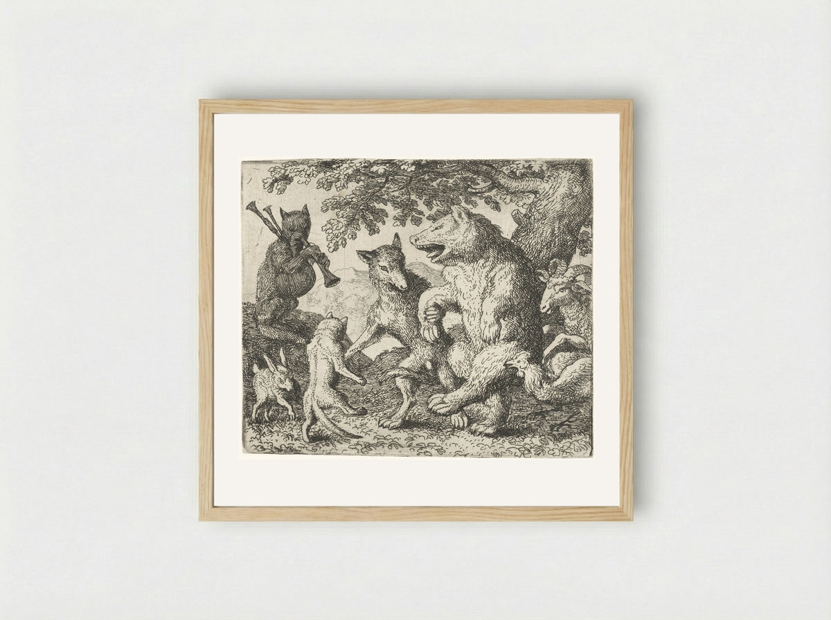 Isengrijn the Wolf and Bruin the Bear Celebrating - Allaert van Everdingen - Framed Print Wood