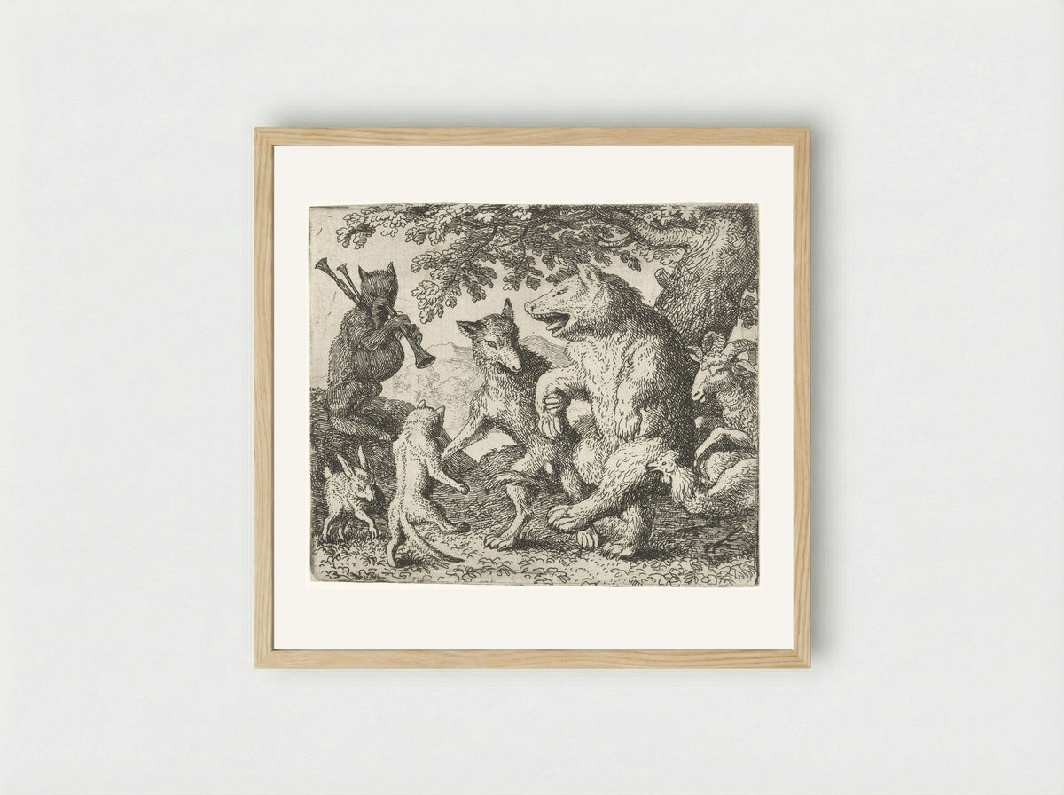 Isengrijn the Wolf and Bruin the Bear Celebrating - Allaert van Everdingen - Framed Print Wood