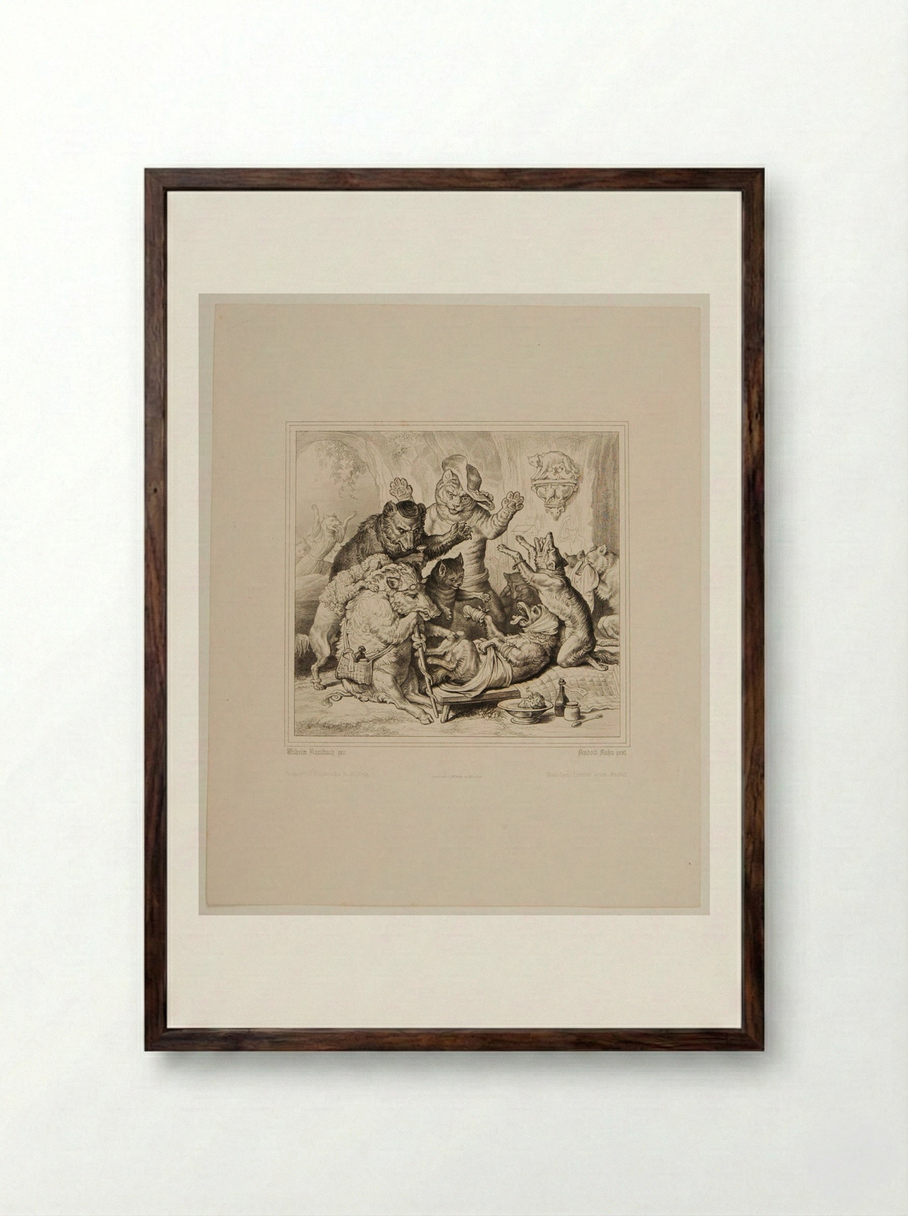 Isengrim, the Wolf, after his Defeat by Reynard, the Fox - Hans Rudolf Rahn - Framed Print Dark Wood