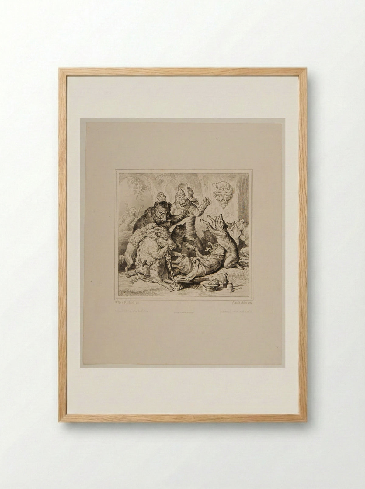 Isengrim, the Wolf, after his Defeat by Reynard, the Fox - Hans Rudolf Rahn - Framed Print Wood